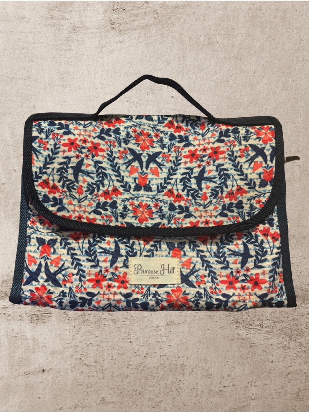 Primrose Hill Floral Foldable Makeup Organizer Bag in Cream, Navy & Coral